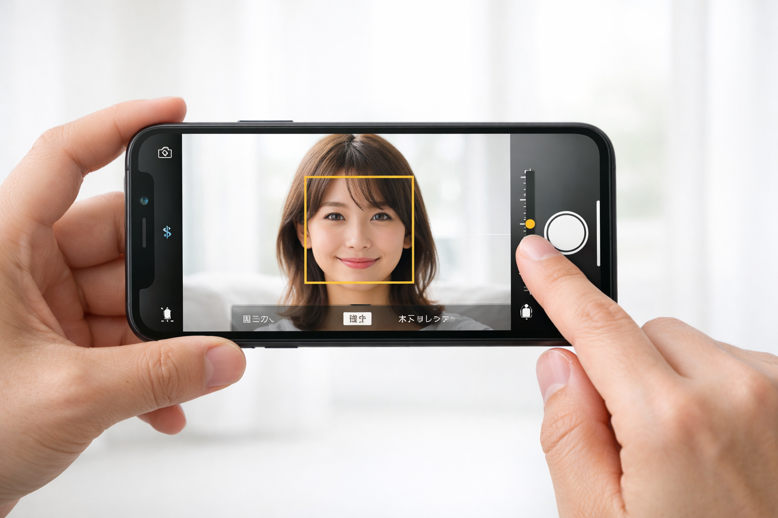iPhoneカメラでフォーカスロックと露出調整をしている操作画面